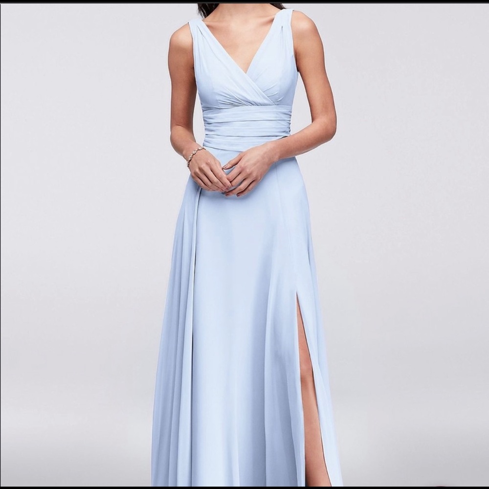 David’s Bridal Surplice Tank Long Chiffon Bridesmaid Dress, Ice Blue, Size 0